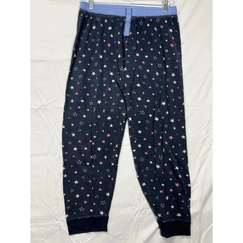 AQUA Women's Medium Navy Blue Star Pattern‎ Sleep-Wear Thermal Pajama Set